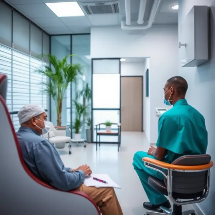 Healthcare professional attending to a patient in a modern clinic consultation room