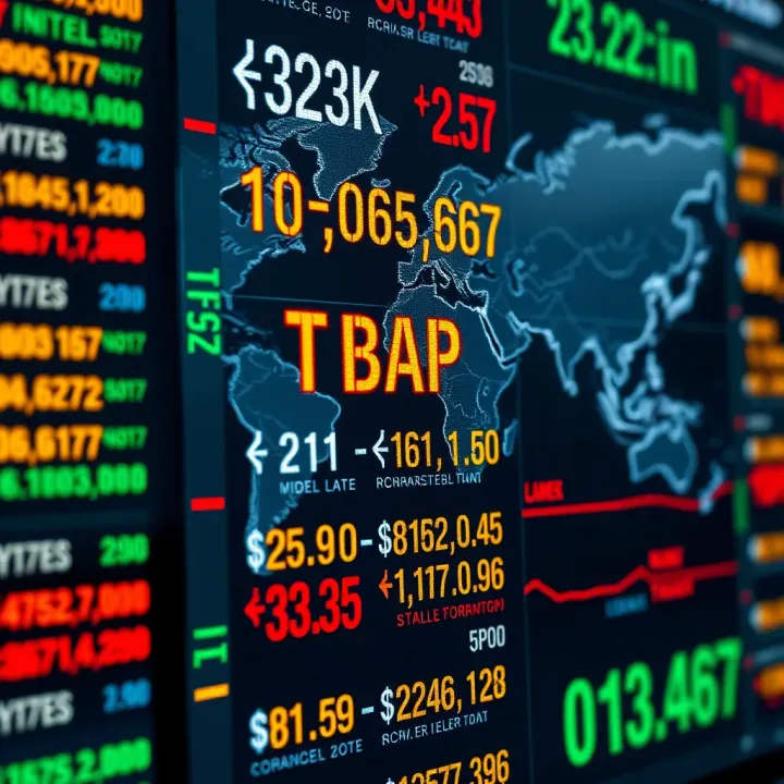 Illustration of global currency exchange rates displayed on digital screens