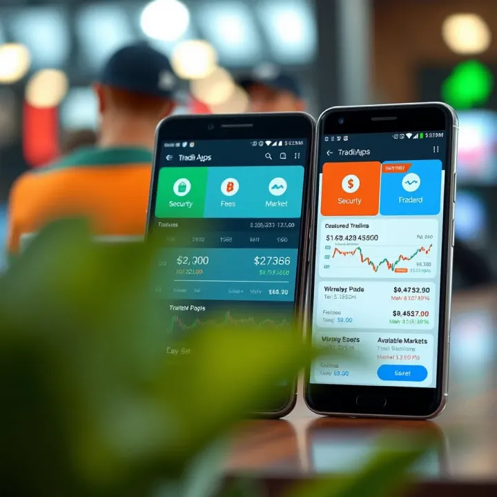 Comparison of trading app features highlighting security, fees, and available markets for investors