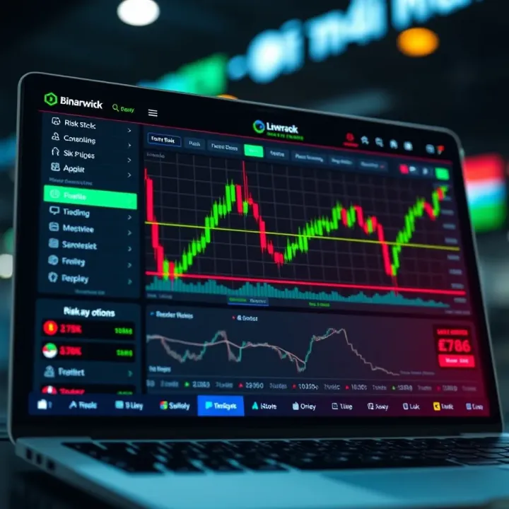 Illustration of a digital trading platform interface highlighting risk management tools and broker selection options