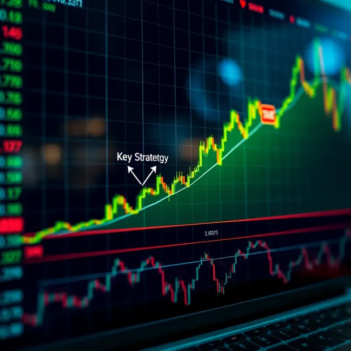 Graph showing upward trend in binary trading with key strategy points highlighted
