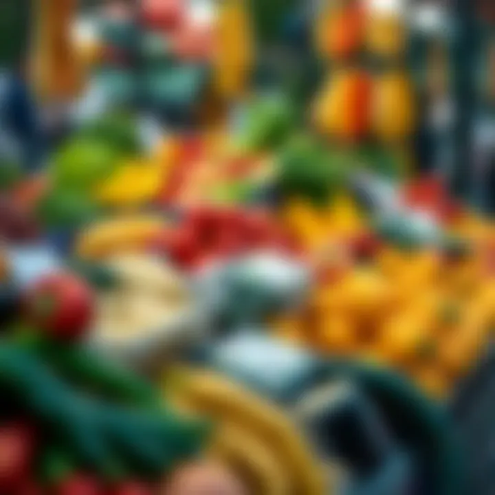 Colorful Fresh Fruits and Vegetables at Local Park Market Fresh assortment of colorful fruits and vegetables displayed at a local park market stall