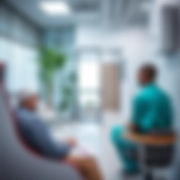 Healthcare professional attending to a patient in a modern clinic consultation room