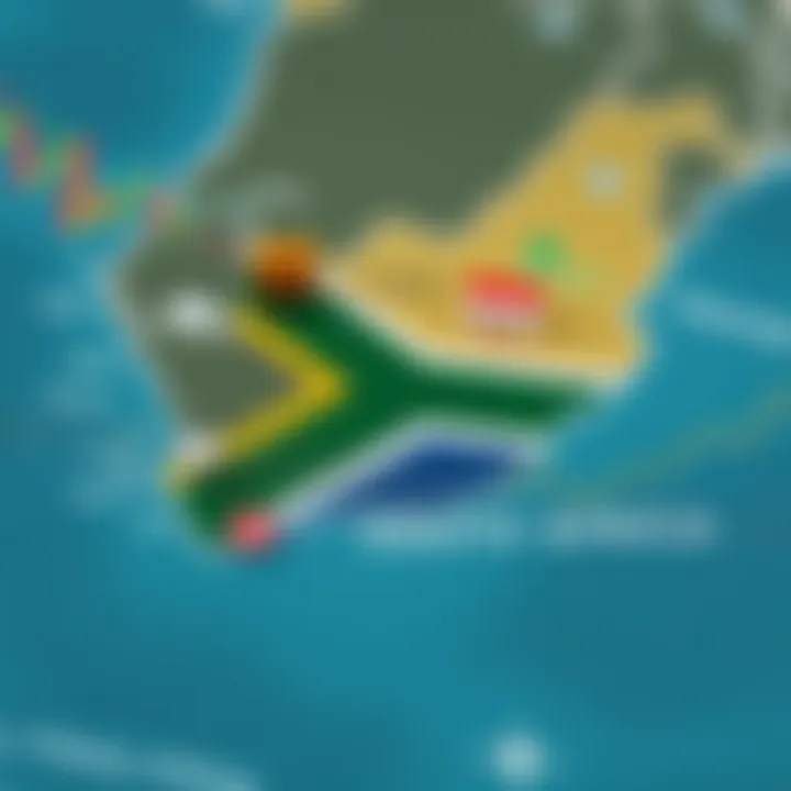 Map of South Africa with icons representing financial regulations and secure trading environment