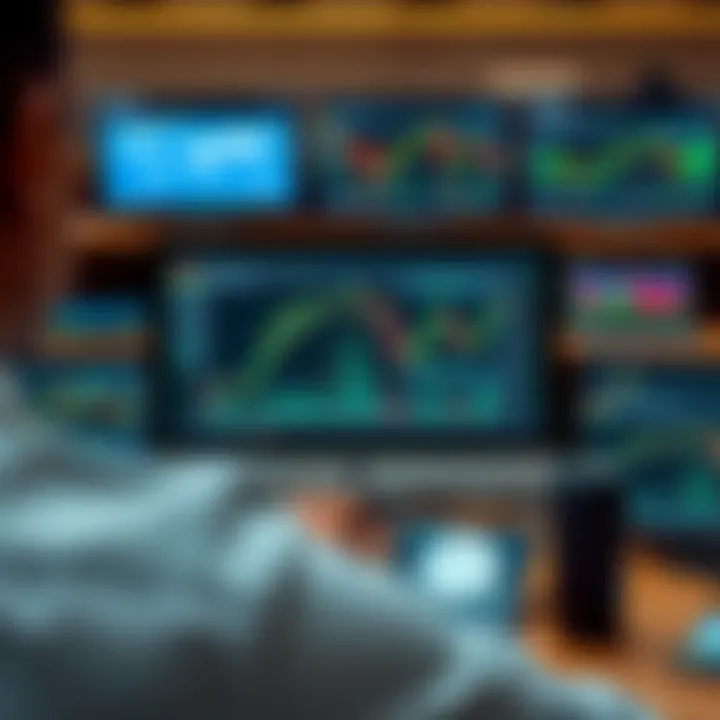 Display of various forex trading software interfaces on multiple devices