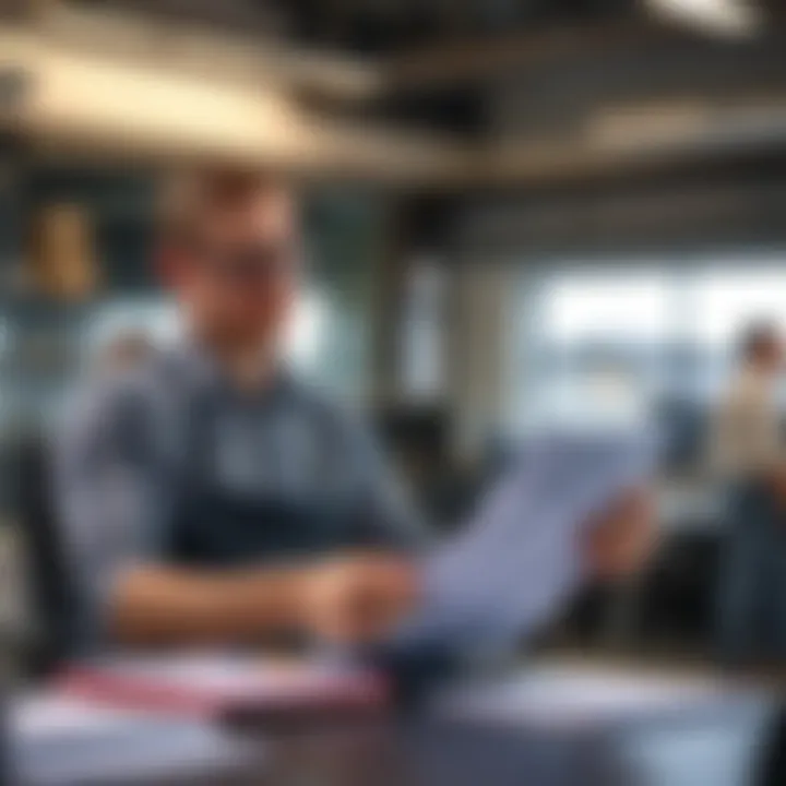 Fleet manager reviewing vehicle maintenance checklist and compliance documents in office