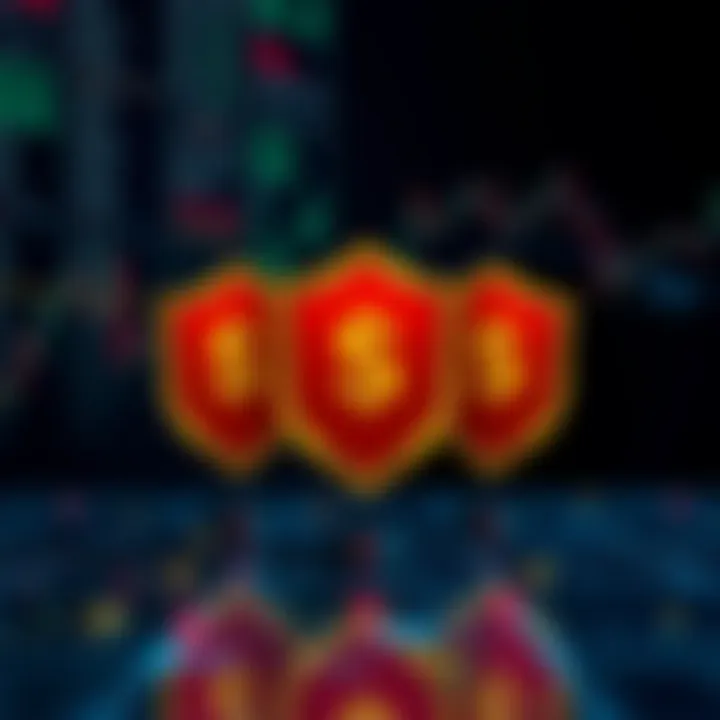 Illustration of risk management concepts with protective shields and currency symbols