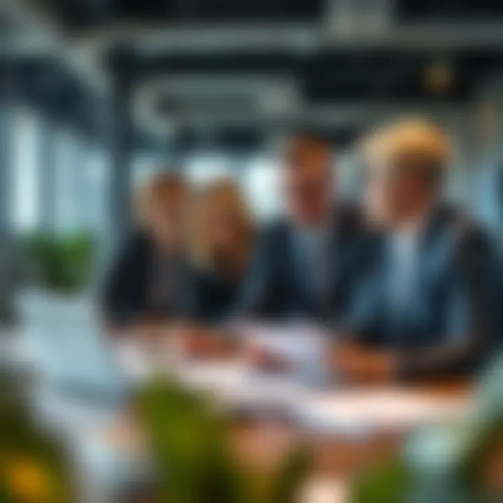 Collaborative Risk Assessment and Strategy Planning Business professionals collaborating on risk assessment and strategy planning in a modern office environment