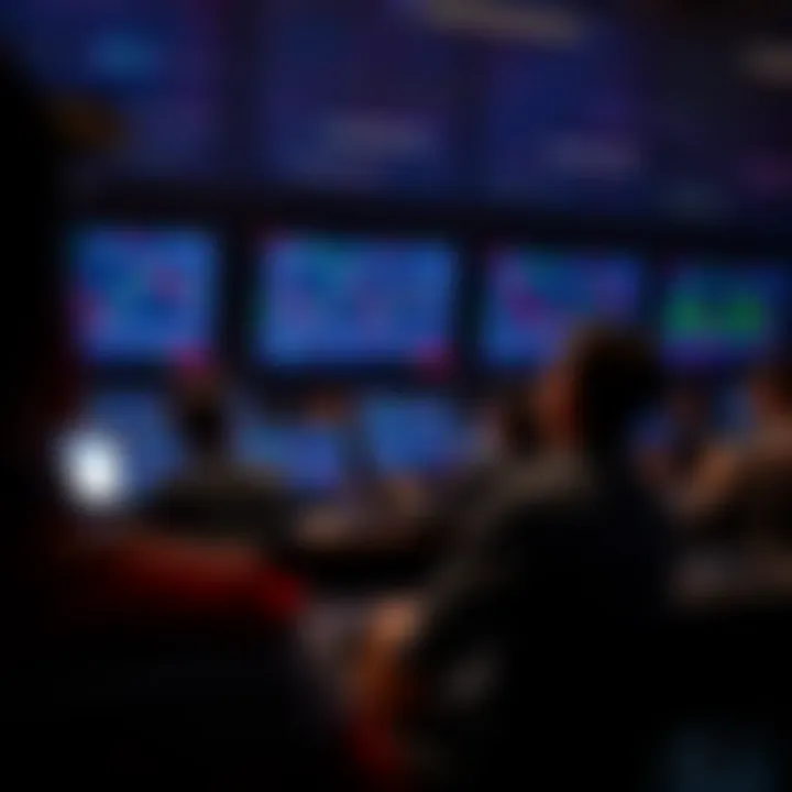 Classroom setting with students attentively learning about forex trading on digital screens