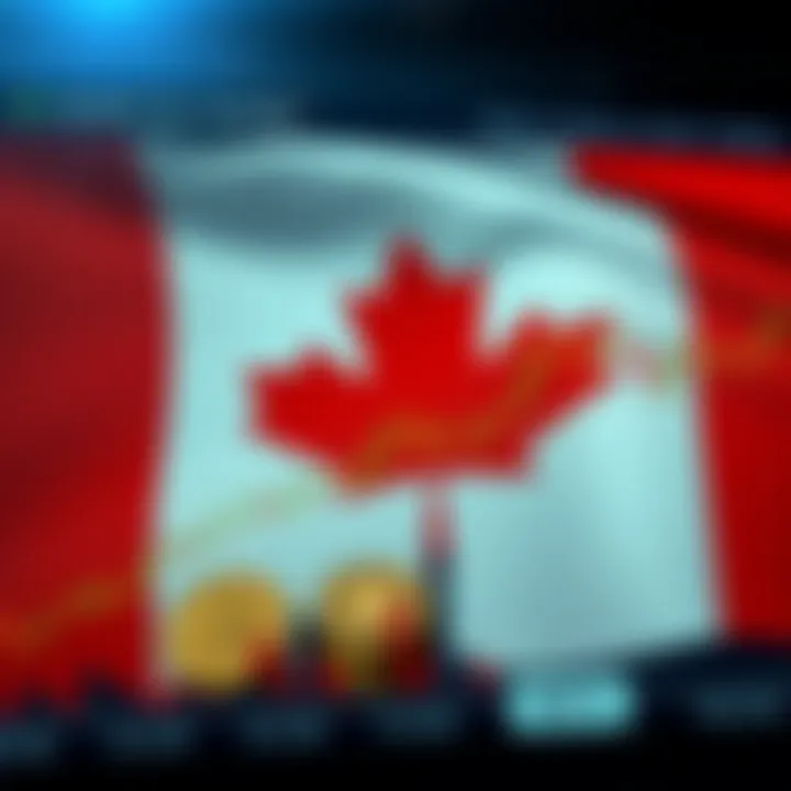 Digital illustration of Canadian flag with forex trading graph and currency symbols
