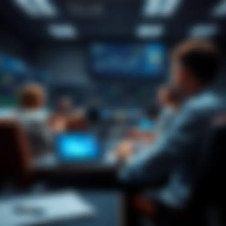 Classroom setting with a trainer explaining forex trading concepts using charts and graphs