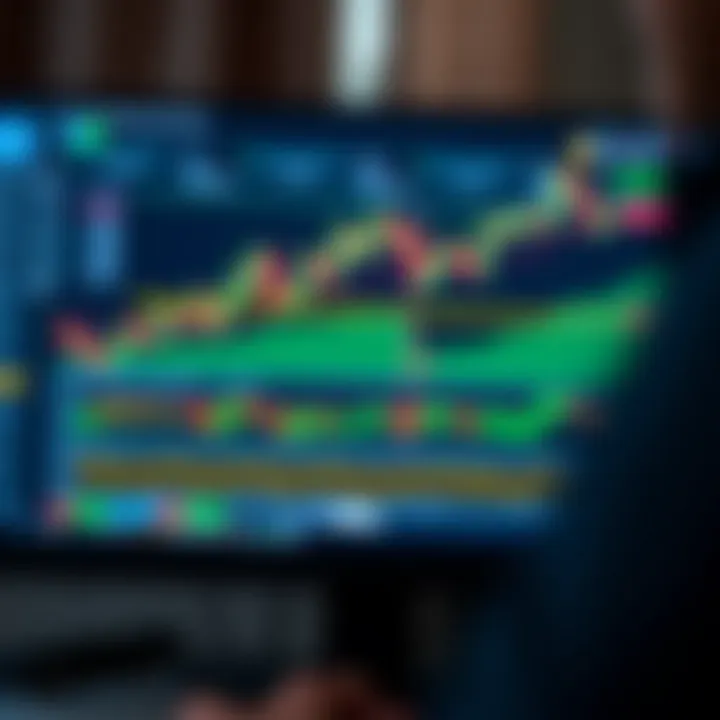 Close-up of computer screen displaying forex trading platform with financial charts