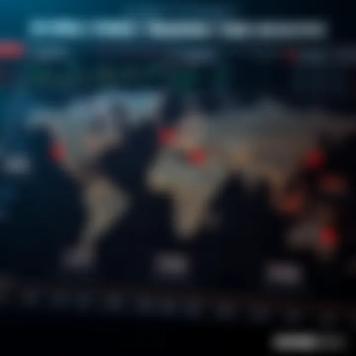 World map highlighting major forex trading sessions across different time zones