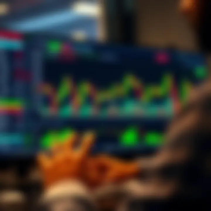 User interacting with forex trading software interface displaying currency charts and analysis tools