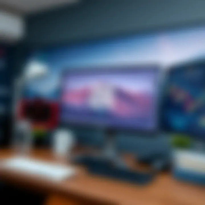 A serene trading workspace featuring a customized forex wallpaper with motivational trading quotes and sleek design