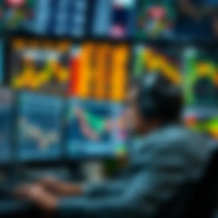 Illustration of a trader analyzing forex market trends on computer screens