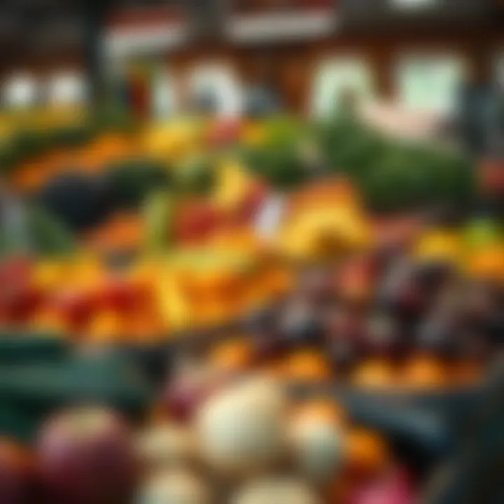 Colorful assortment of seasonal fruits and vegetables available for purchase