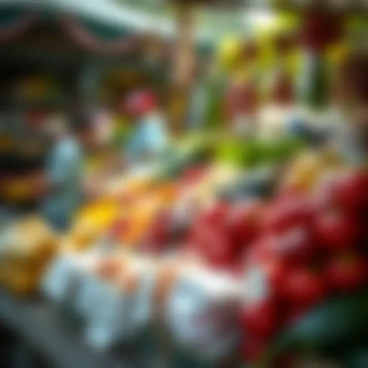 Market stall showcasing seasonal produce with early morning sunlight in Knysna