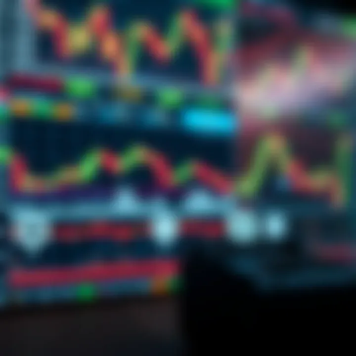 Digital chart displaying forex trading data and video tutorial icons