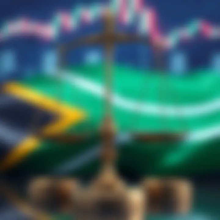 Visual representation of legal scales over South African flag symbolizing trading regulations