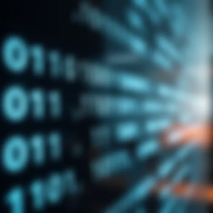 Visual representation of data encoding and transmission using binary code in computing technology