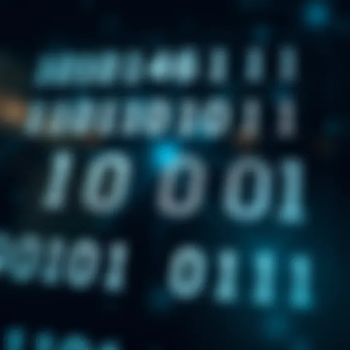 Diagram showing binary digits transforming into alphabetical characters