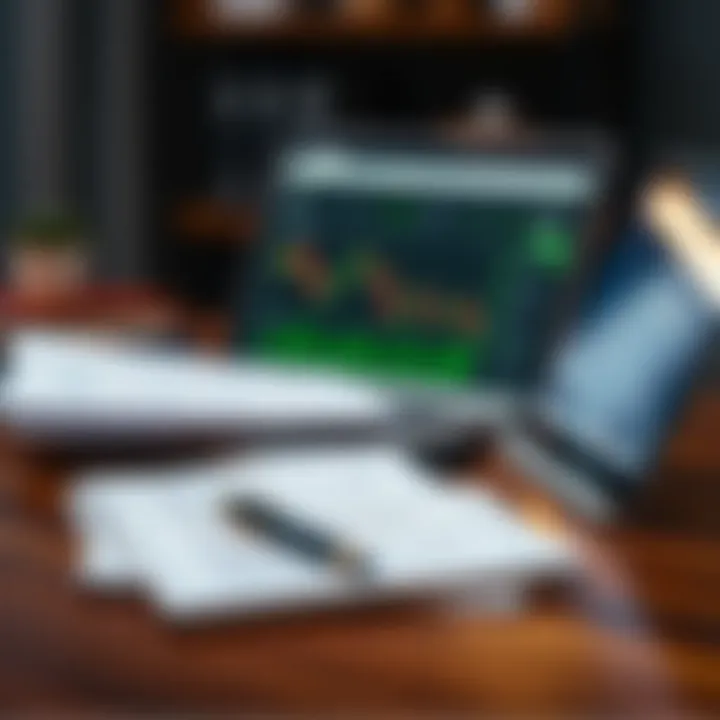 Detailed course materials and a laptop illustrating online study for security and risk management diploma