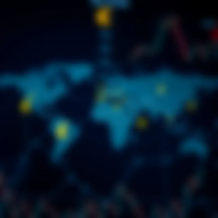 World map with currency symbols highlighting global forex market connections