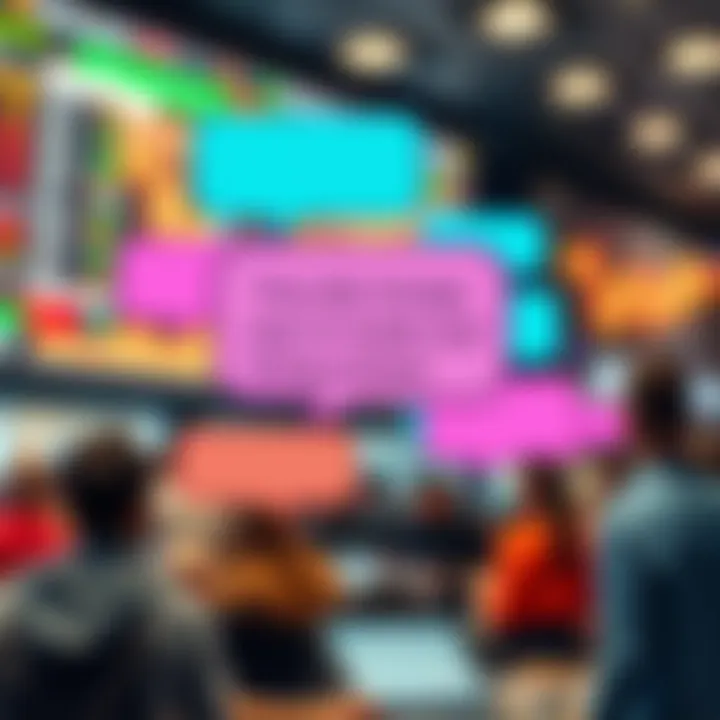 Illustration of vibrant social media chat bubbles containing forex trading memes highlighting humor and community engagement