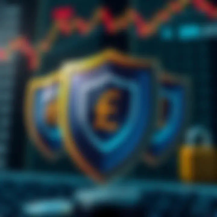 Conceptual graphic showing secure financial protection shields around currency symbols