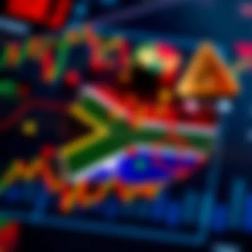 Forex Trading Overview in South African Financial Markets Map of South Africa with forex trading symbols and financial charts overlay