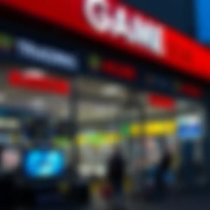 Exterior view of a game store with bright signage and display windows showcasing video games and consoles