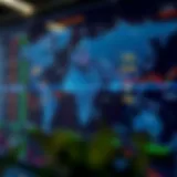 Global currency exchange rates displayed on a digital world map highlighting major financial centers