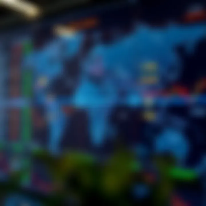 Global currency exchange rates displayed on a digital world map highlighting major financial centers