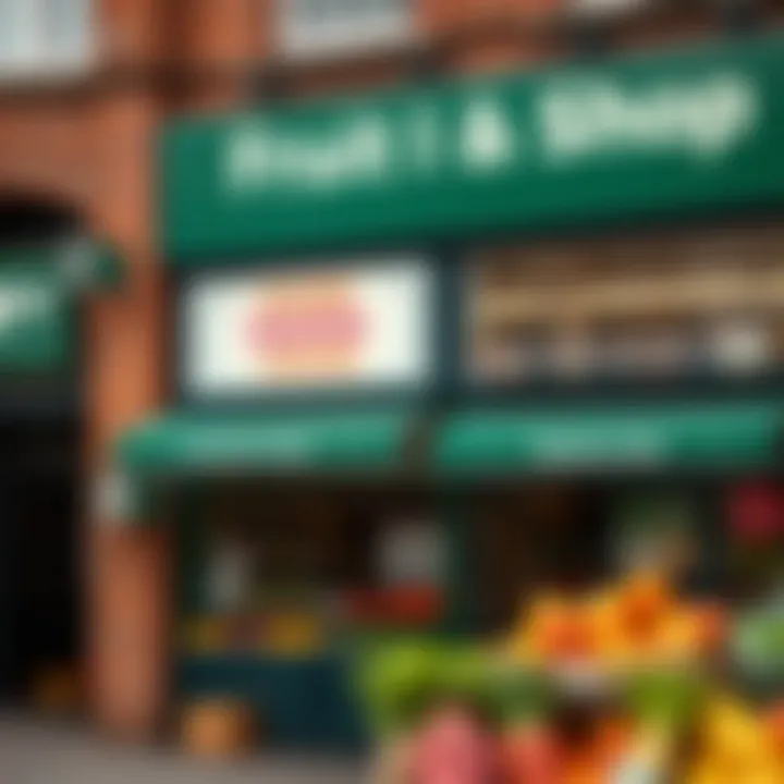Exterior view of a fruit and vegetable shop in Willowbridge shopping district with operating hours sign