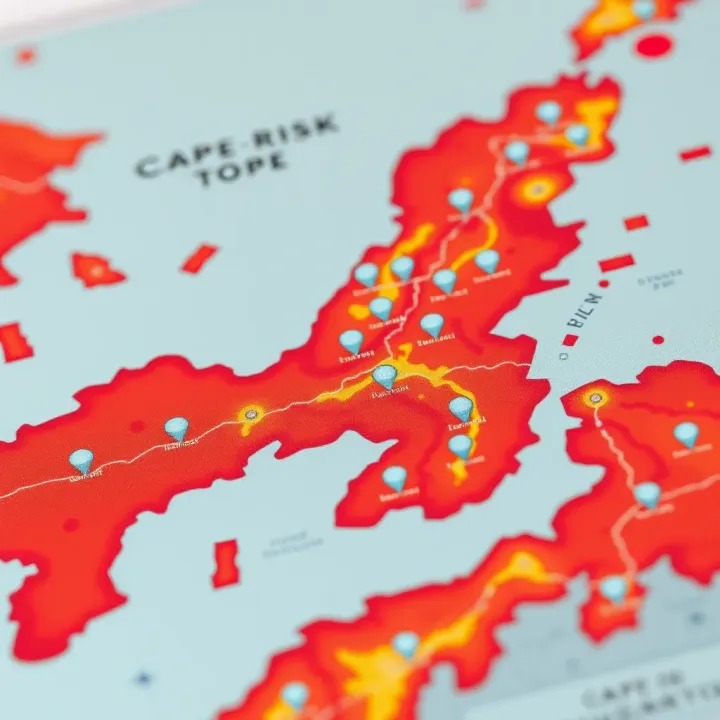 Map highlighting flood and fire risk zones within Cape Town's urban and surrounding areas