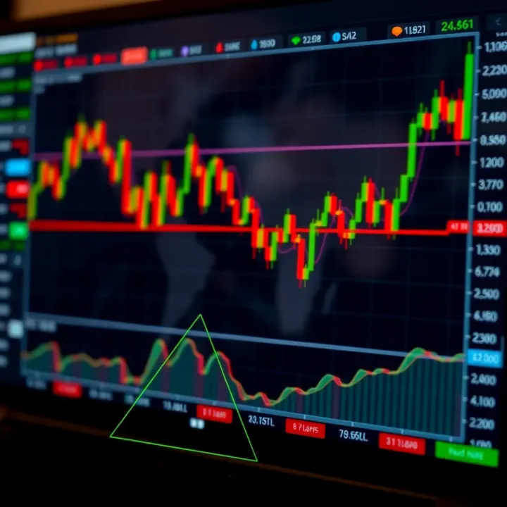 Illustration of common chart patterns including head and shoulders, triangles, and double tops demonstrating potential price trends