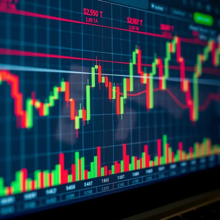 Interactive forex trading chart with candlestick patterns and technical indicators