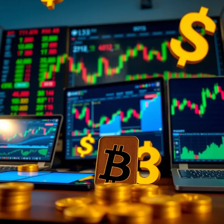 Conceptual representation of digital trading platforms with currency symbols
