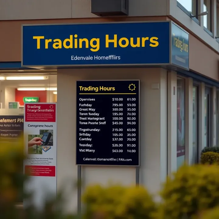 Signboard displaying operating hours and services offered at Edenvale Home Affairs