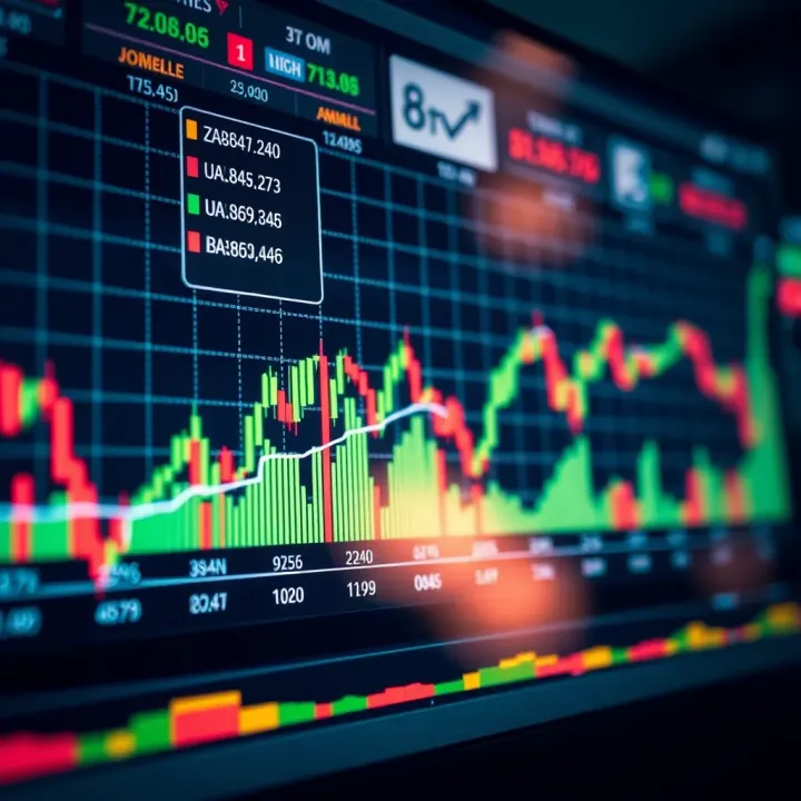 Chart showing rapid price fluctuations with technical indicators for short-term binary options trading