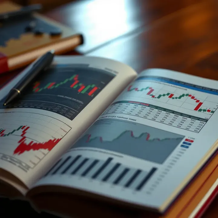 Forex Trading Charts and Strategies in an Open Book Open book with forex trading charts and graphs on pages