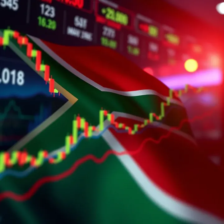 Graph showing forex market trends with South African flag overlay