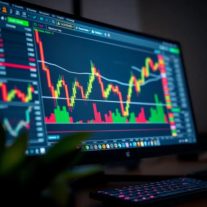 Illustration of a digital forex trading platform showcasing currency charts and market data on a computer screen