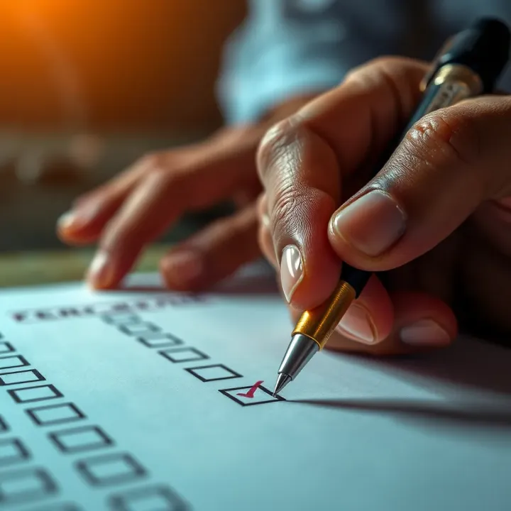 Close-up of a verification checklist with a pen marking completed requirements for account registration
