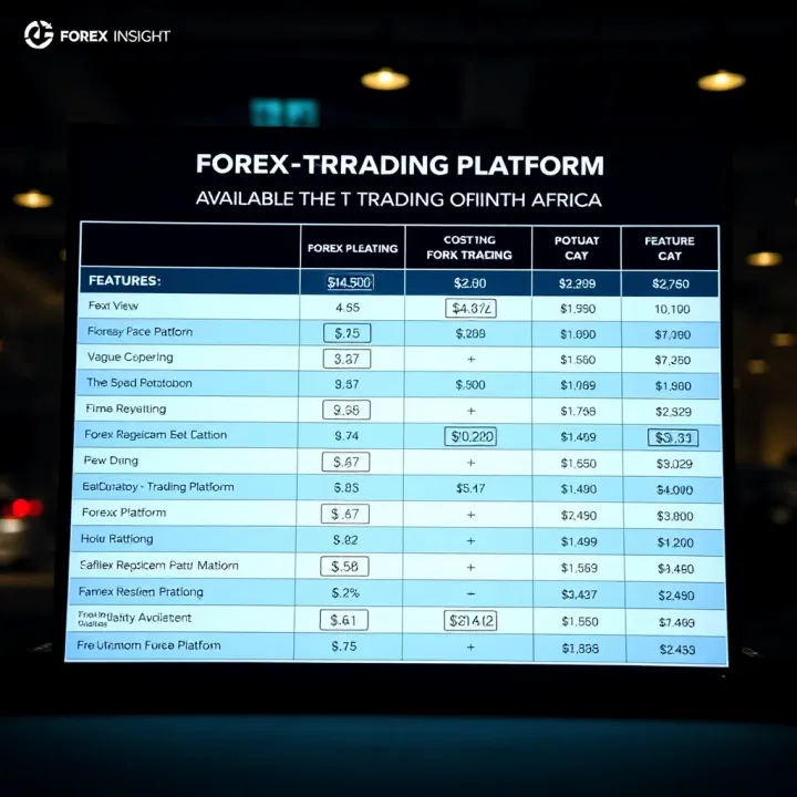 Comparison table displaying features and costs of various forex platforms for South African traders