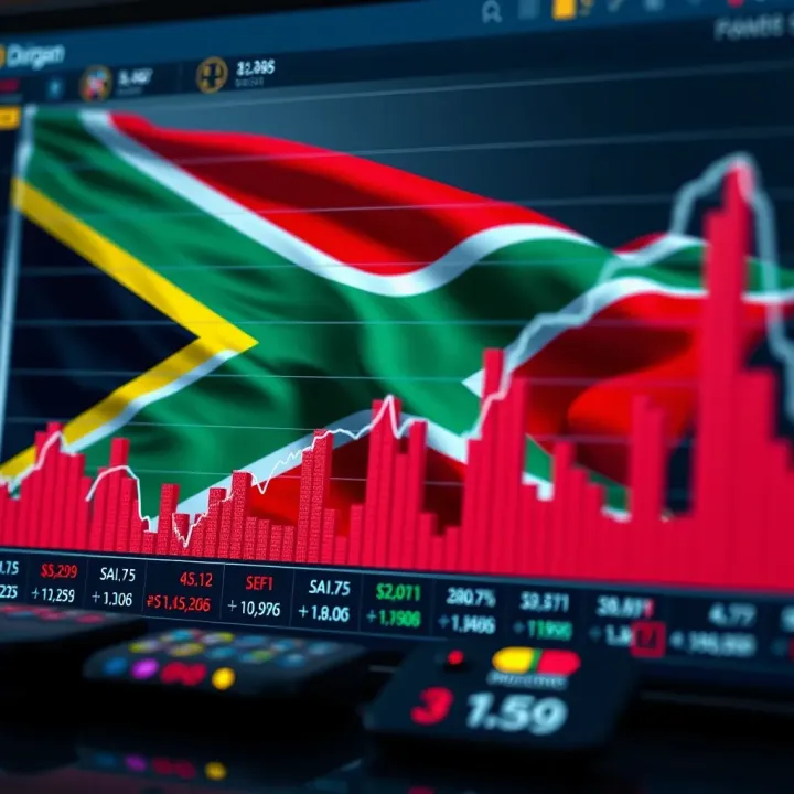Graph illustrating currency exchange rates with South African flag in background