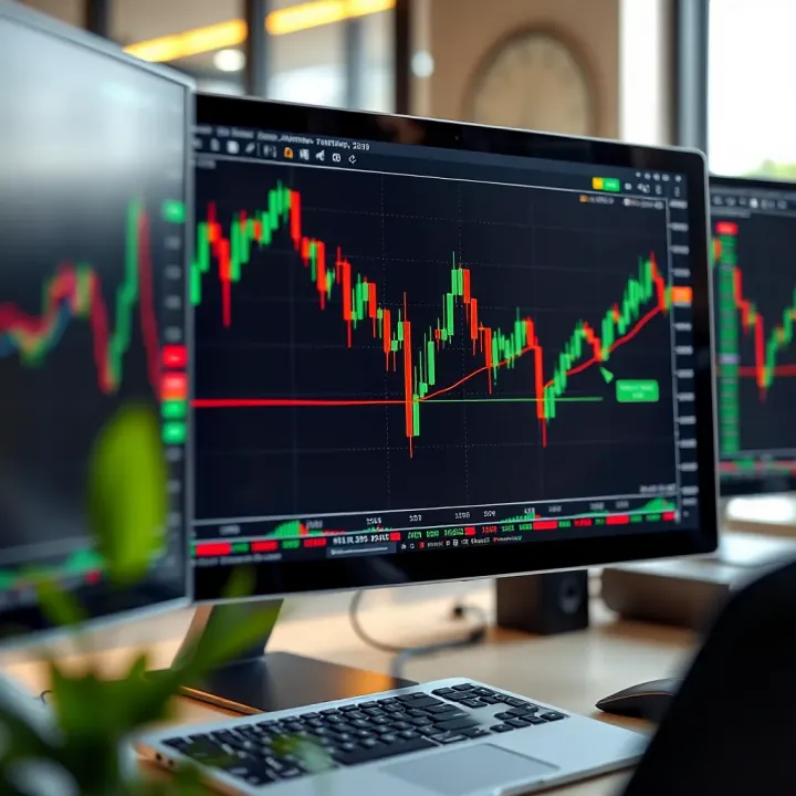 Computer screen displaying forex trading platform with South African rand exchange rates