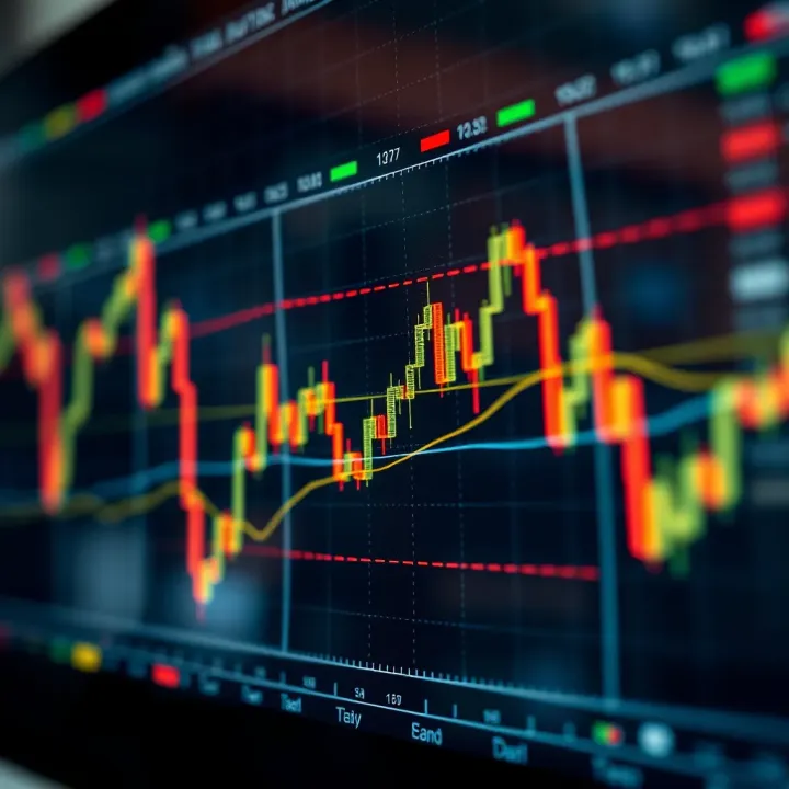 Graph depicting forex currency pairs with trend lines and trading indicators