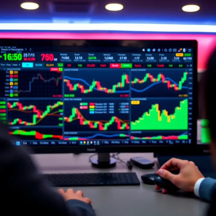 Interface displaying forex trading charts and software analytics